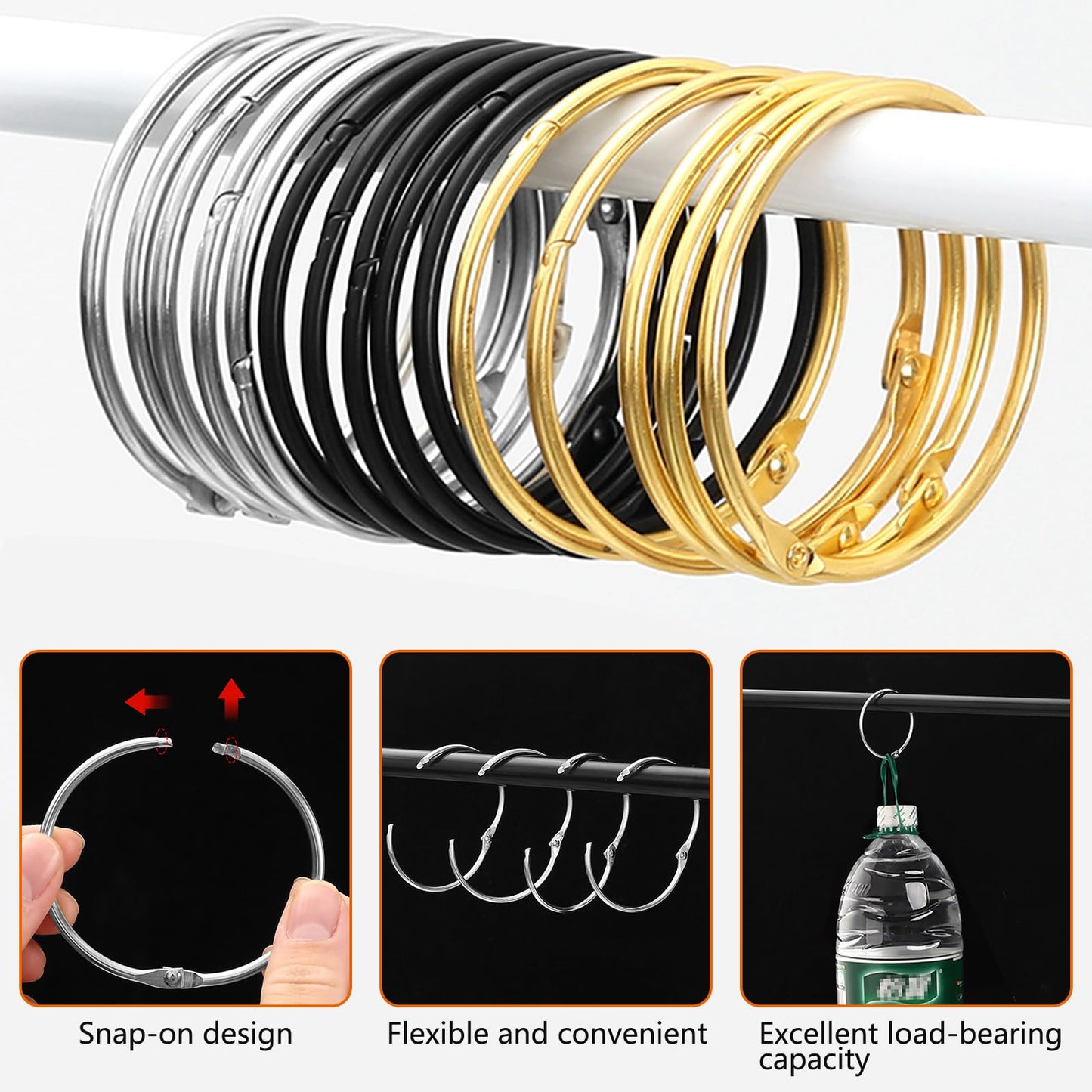 40 Pieces Curtain Rings Metal, 50mm Shower Curtain Rings for Opening