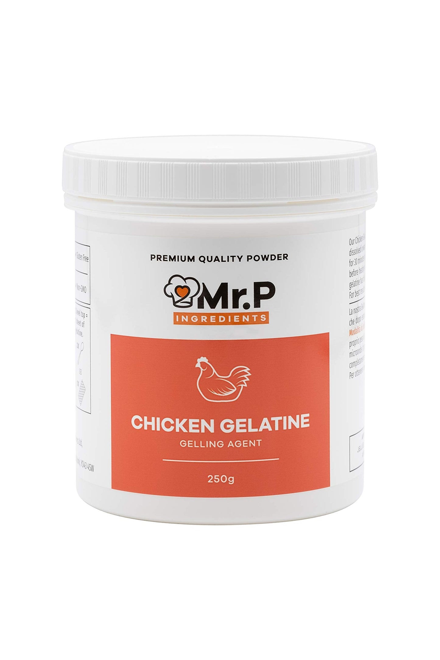 Mr.P Ingredients Chicken Gelatine 250g 300 Bloom Powder Stabiliser Gelling Aerating Agent Instant Gluten Free Non-GMO (Recyclable Pot)