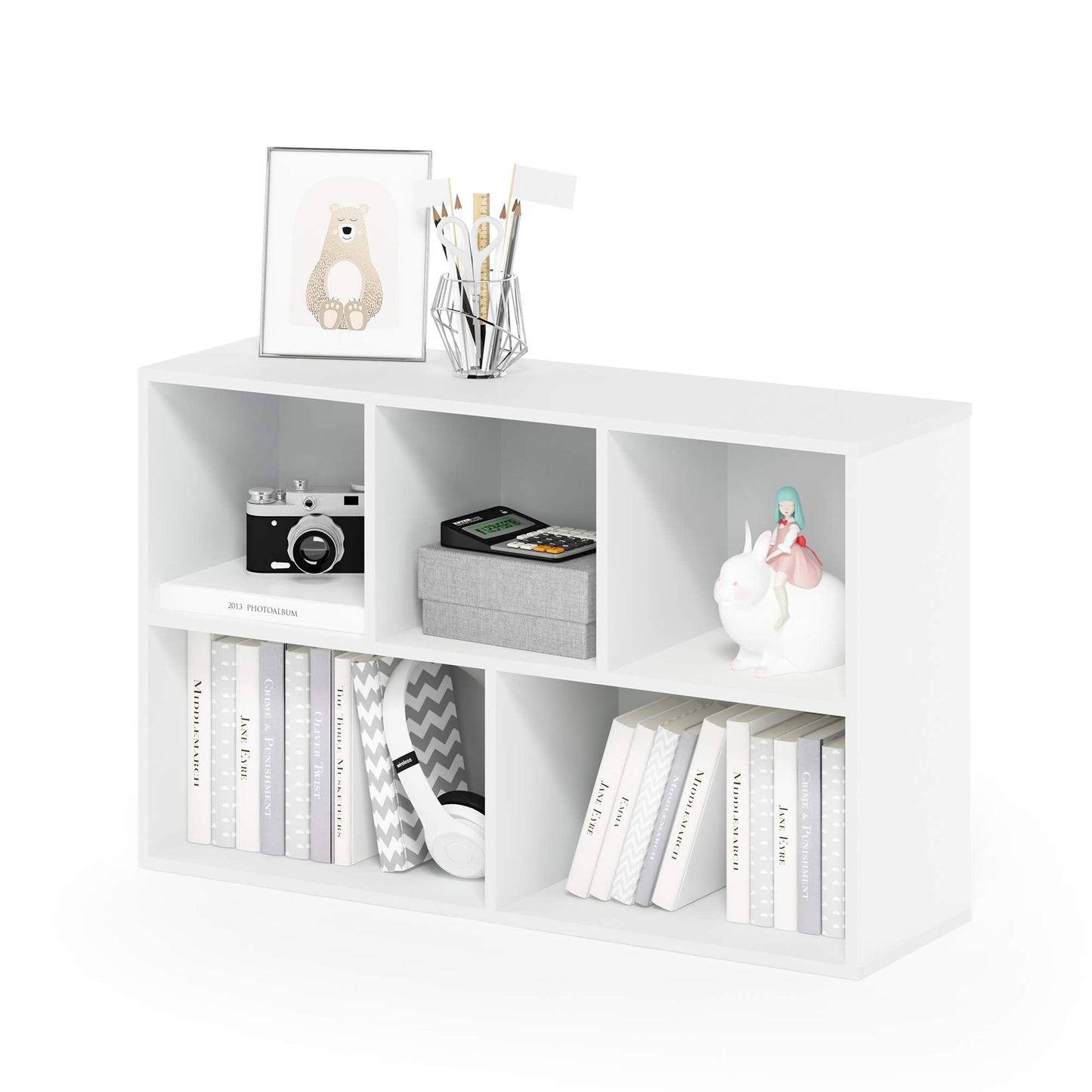 Furinno LUDER Book Shelf, 5-Cube Bookshelf, Reversible Bookcase, 23.9 x 49.5 x 80 cm, for Living Room, Bedroom, Home Office, Plain White