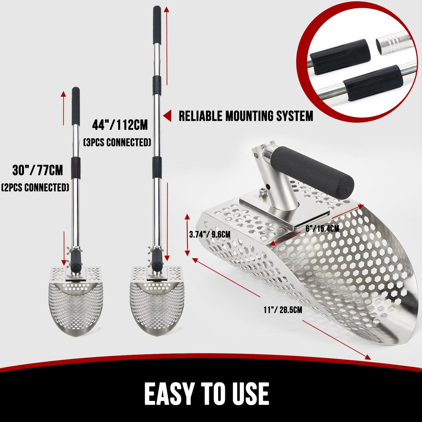 Sand Scoop for Metal Detecting, Stainless Steel Detector Scoop, Metal Detecting Shovel with Long Steel Handle, Metal Detecting Accessories , Metal