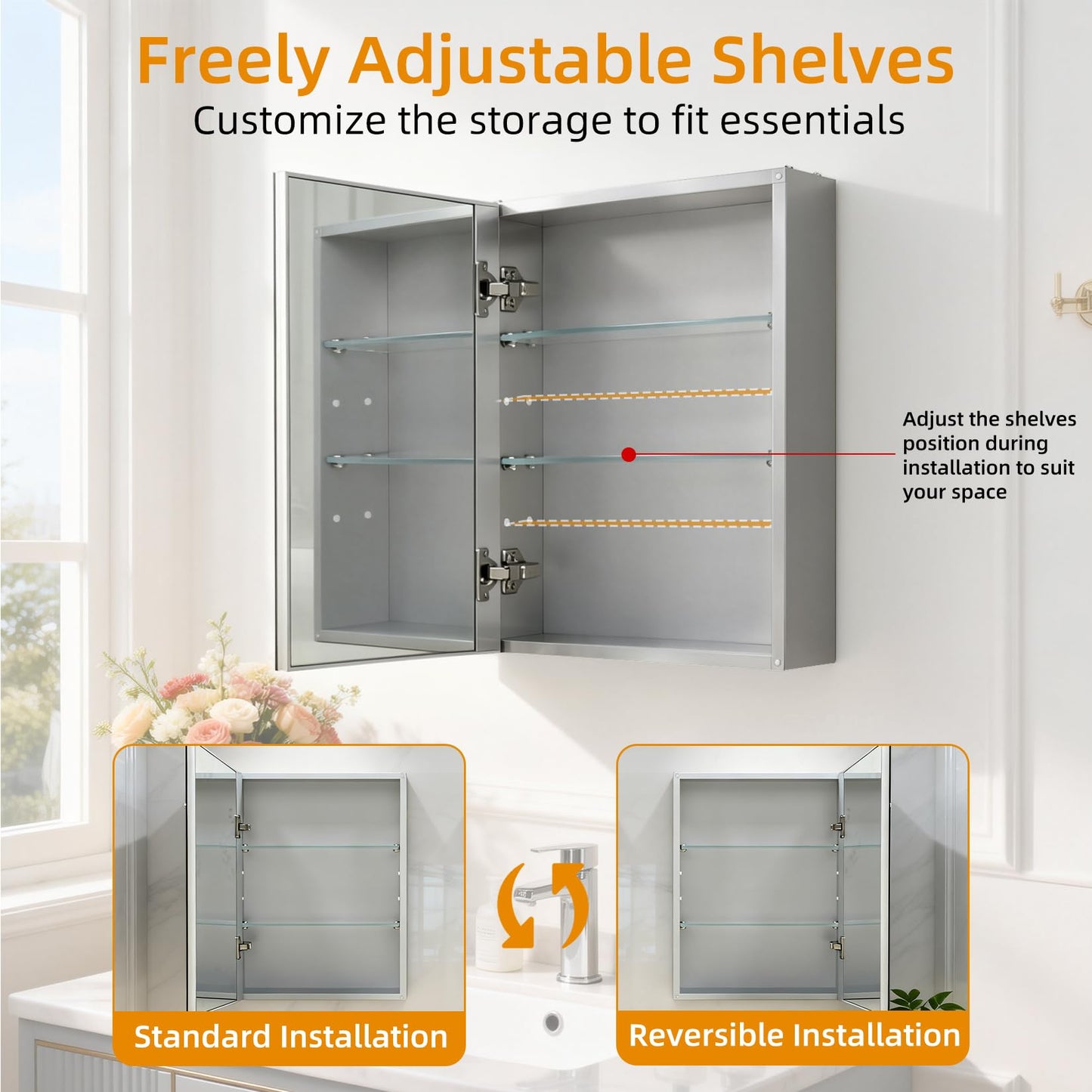 Olyvren 40 * 50 cm bathroom medicine cabinet with mirror,aluminium frame