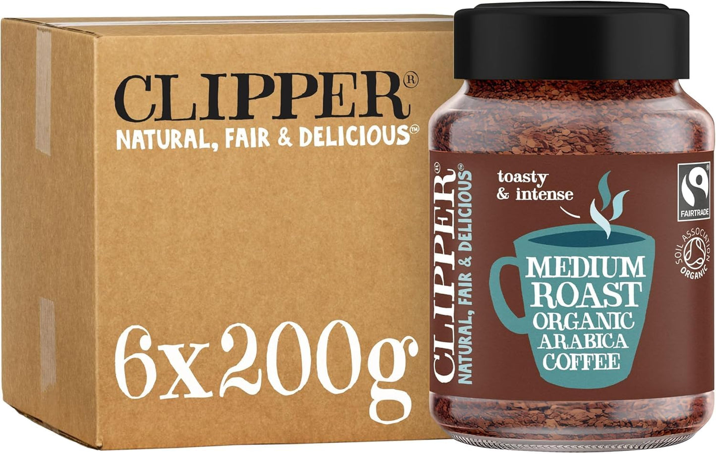 Clipper Super Special Organic Arabica Instant Coffee | 6 x 200g Jars | Bulk Buy for Home & Catering | Gourmet Coffee | Sustainable Fairtrade Coffee by