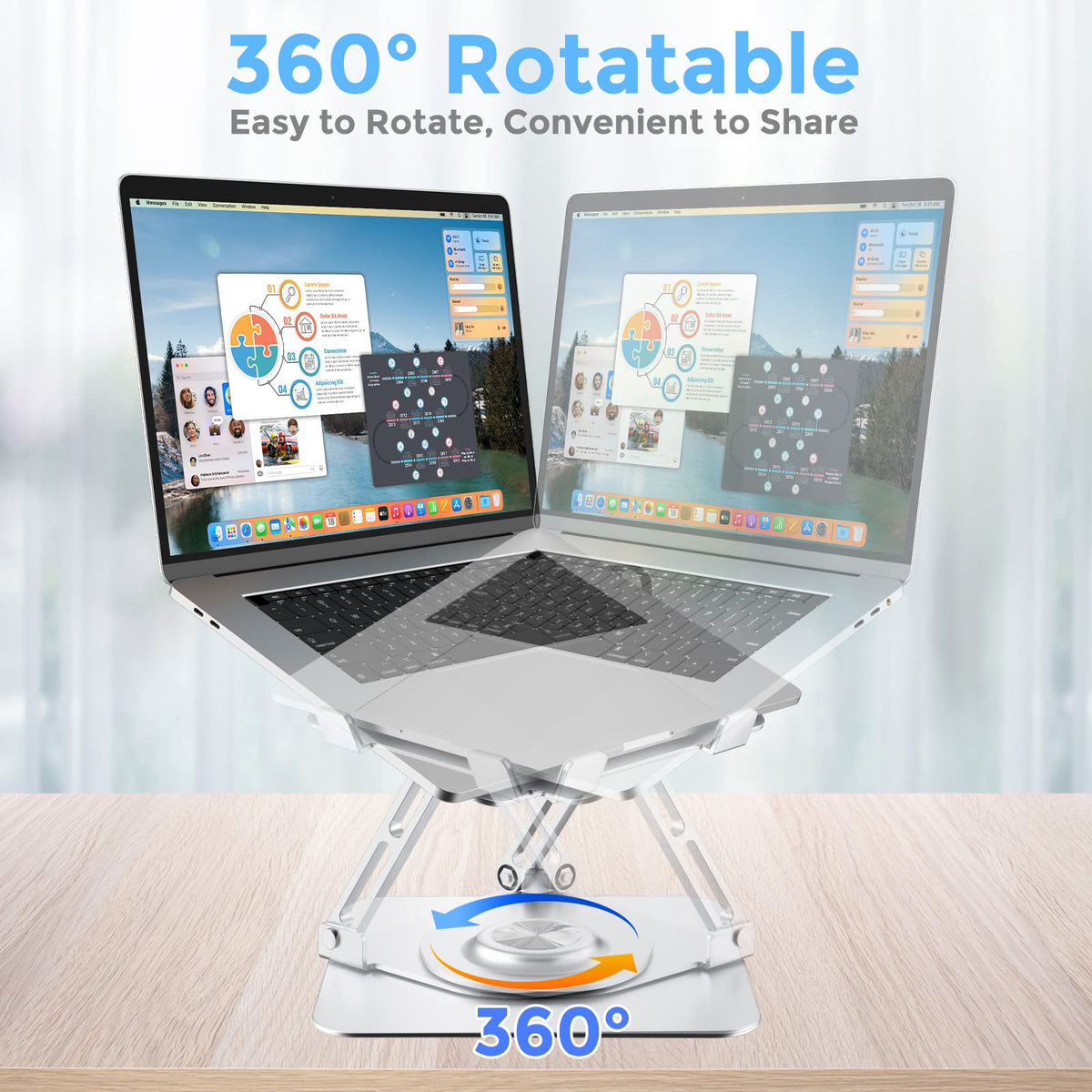 Swivel Laptop Stand for Desk, Adjustable Height Aluminum Computer Stand with 360 Rotating Base, Foldable Ergonomic Riser