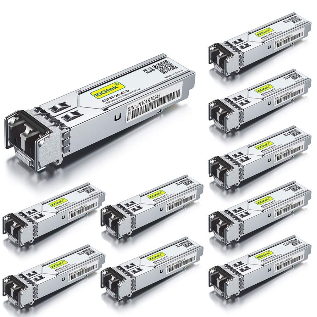 [10 Pack] 1G SFP SX LC Multimode Module 550-meter, 1000Base-SX Mini-Gbic Transceiver Compatible for Cisco GLC-SX-MMD, Meraki, Mikrotik, Netgear,