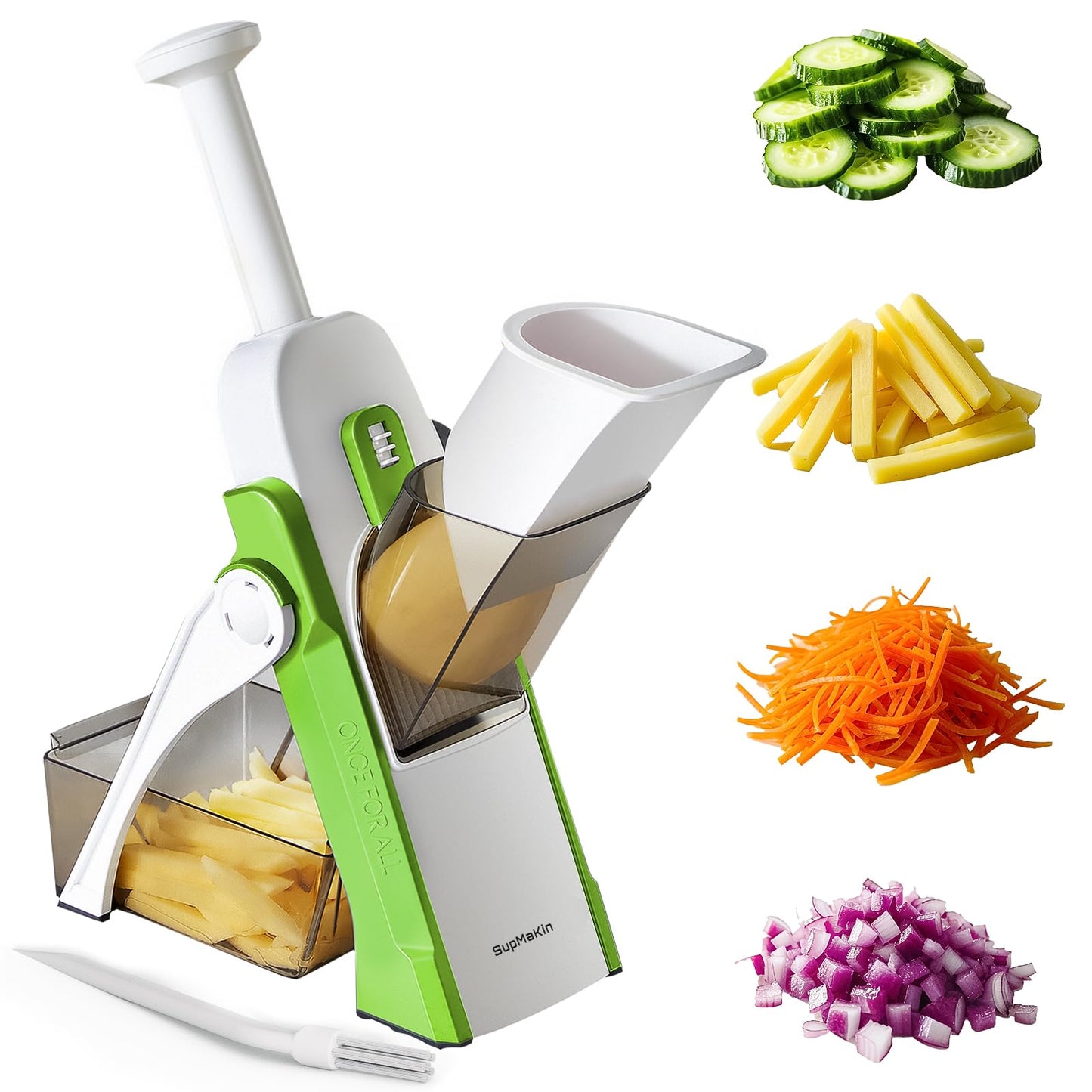 SUPMAKIN Safest Mandoline Vegetable Slicer/Chopper, Potato Chip Cutter, Multifunctional Veg Chopper with 4 Cutting Modes to Slice, Dice, Chop,