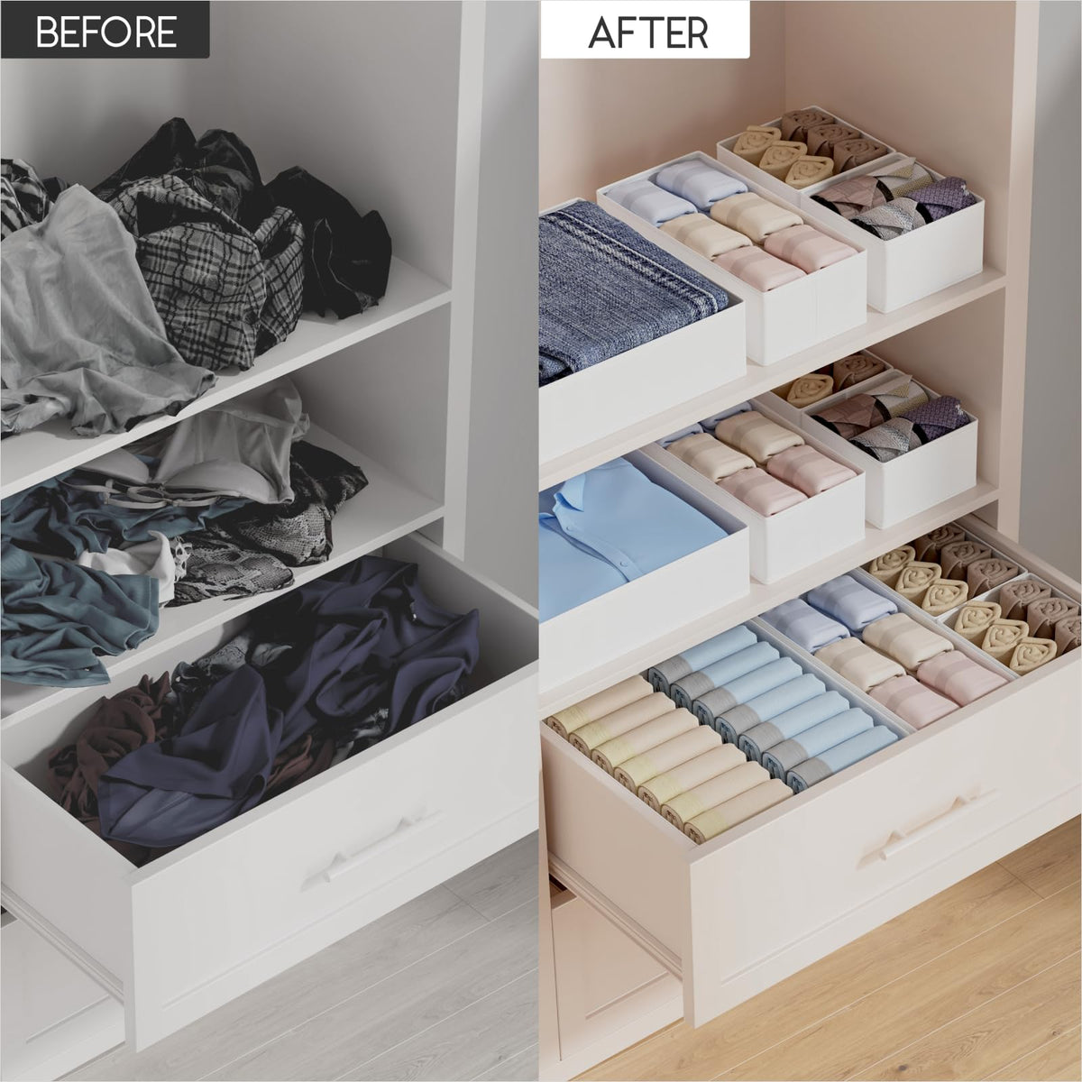 Homsorout Drawer Organisers Foldable Drawer Dividers - 10 Pack Fabric Clothes Wardrobe Storage Boxes Drawer Dividers Cubes for Baby Clothing, Socks