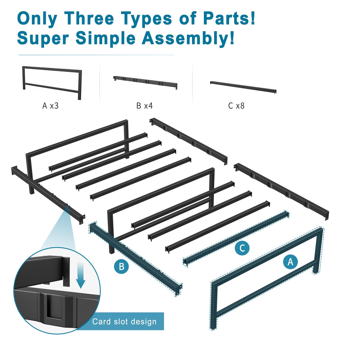 Yornoli 3ft Single Bed Heavy Duty Steel Slats Single Metal Bed Frames with 31.5cm Platform Storage for Adult No Box Spring Needed Easy Assembly