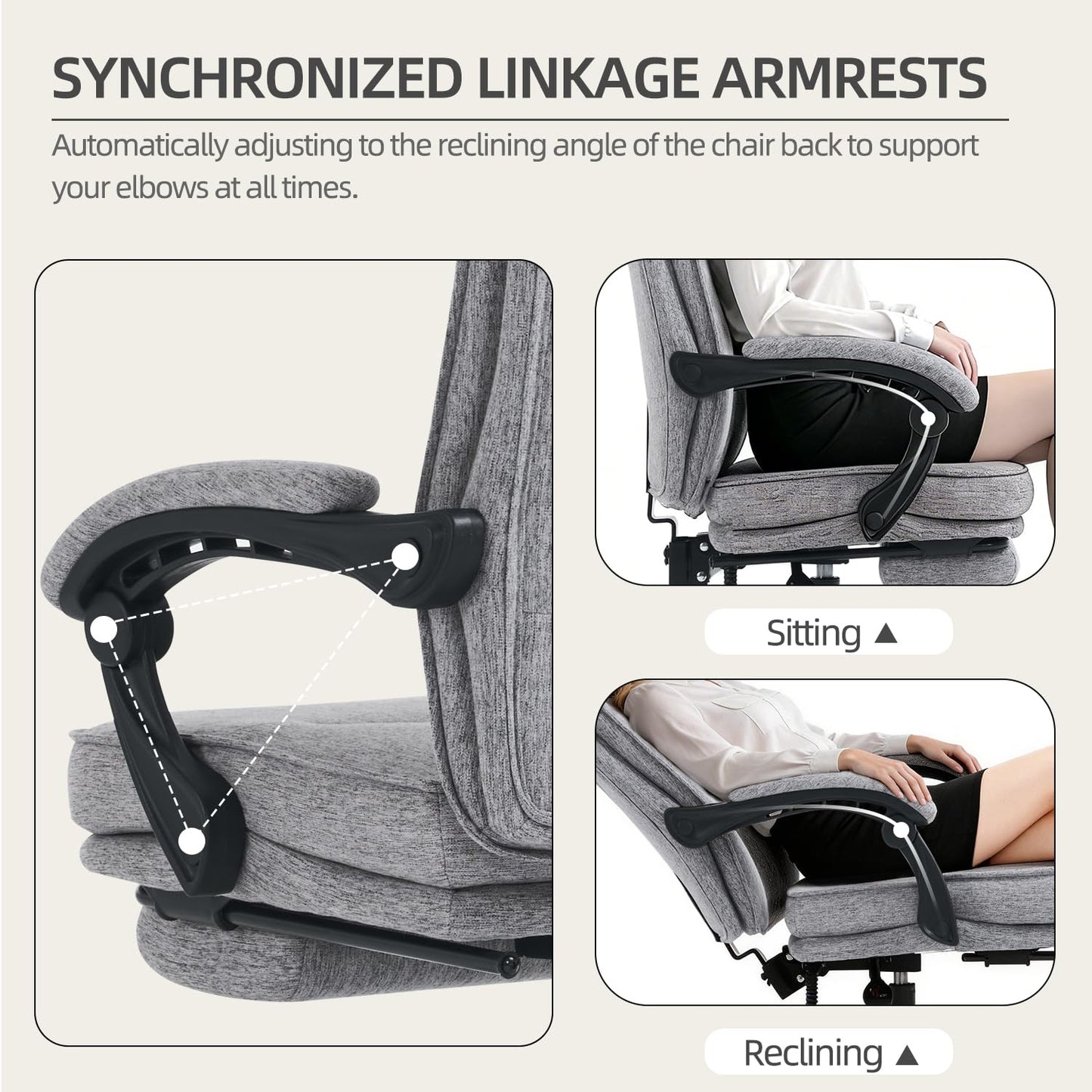 MZLEE Office Chairs for Home, Ergonomic Office Chair with Footrest, 90-135° Recline