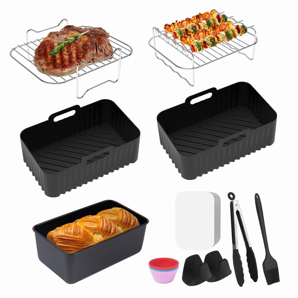 Large Size Air Fryer Accessories, Set of 11 for Ninja Air Fryer Accessories Compatiable with Ninja Foodi Dual Air Fryer Af400UK & AF451UK & Most 9.5L