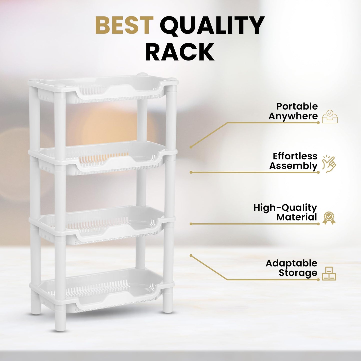 Qualiware 4 Tier Corner Shower Caddy Organiser Standing Shelf Rack Rustproof Corner Shelves for Bathroom Storage, Bath Accessories, Shower Pan