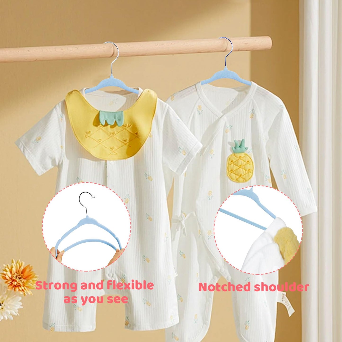 ManGotree 11" Baby Velvet Hangers Non-Slip Kids Hangers 48 Pack Blue