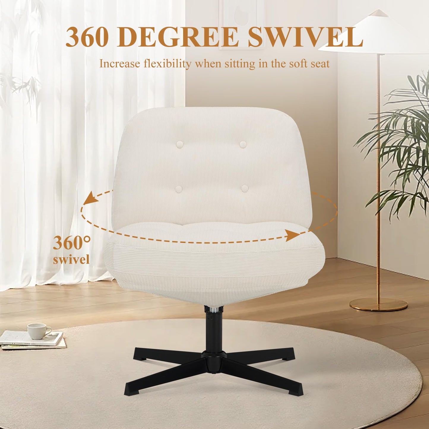 COLAMY Ergonomic 360° Swivel Office Chair for Home - Thick Cushioned Desk Chair with Pet-Friendly Corduroy Fabric, Ideal for Cross-Legged Sitting