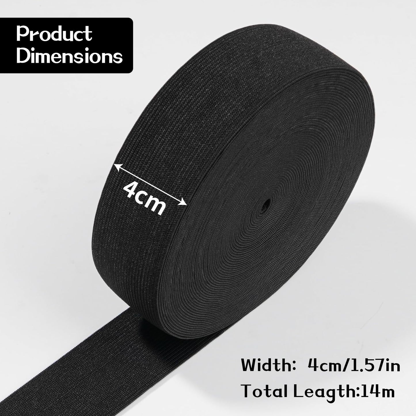 AiQInu Elastic Tape 4cm x 14m - Elastic for Sewing Belt, Wide Band for Clothing & DIY, Black