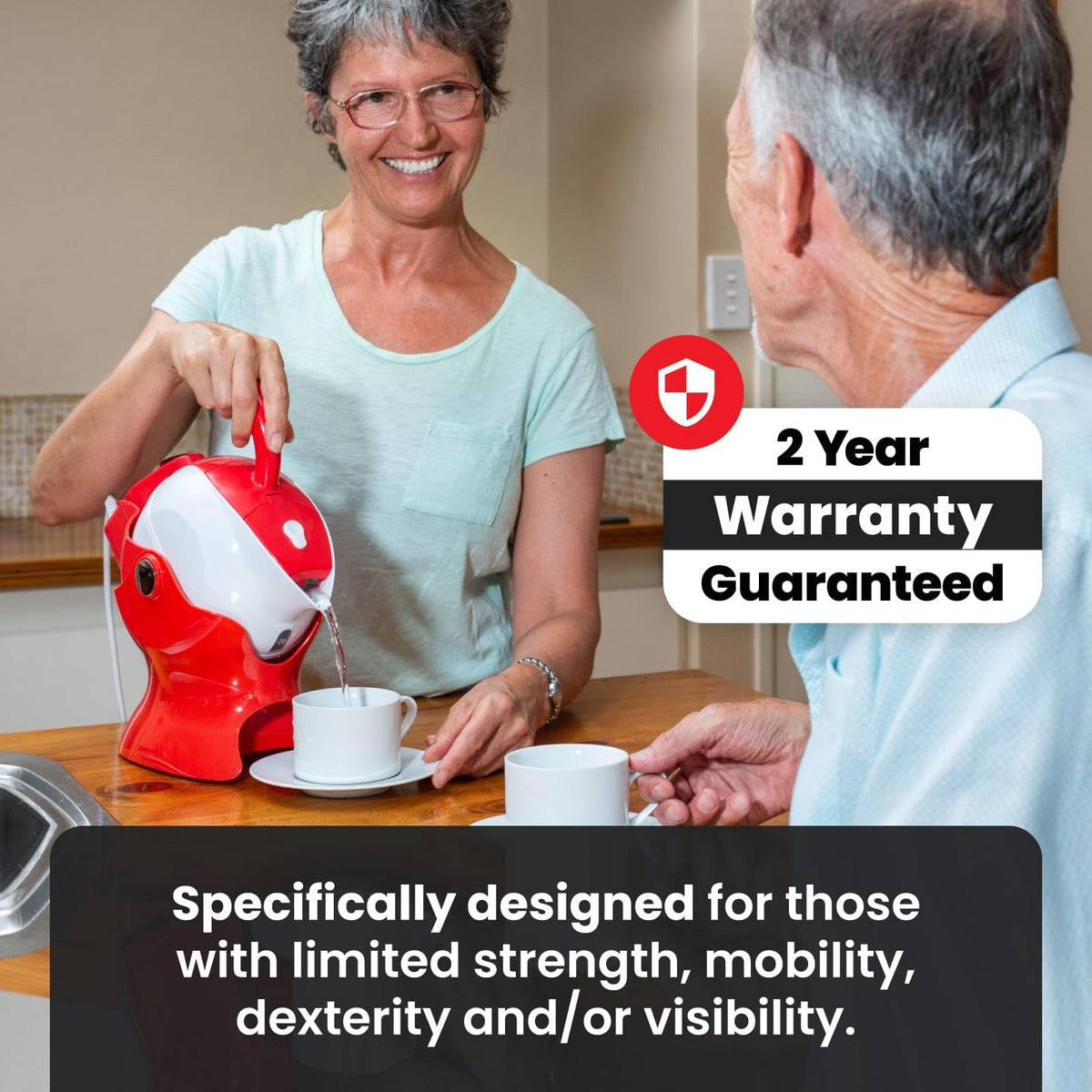 Uccello Electric Safety Kettle | Black Tipper Base Included | Effortless Pour Every Time | Daily Living Drinking Aid For Disabled and Seniors | 1.5