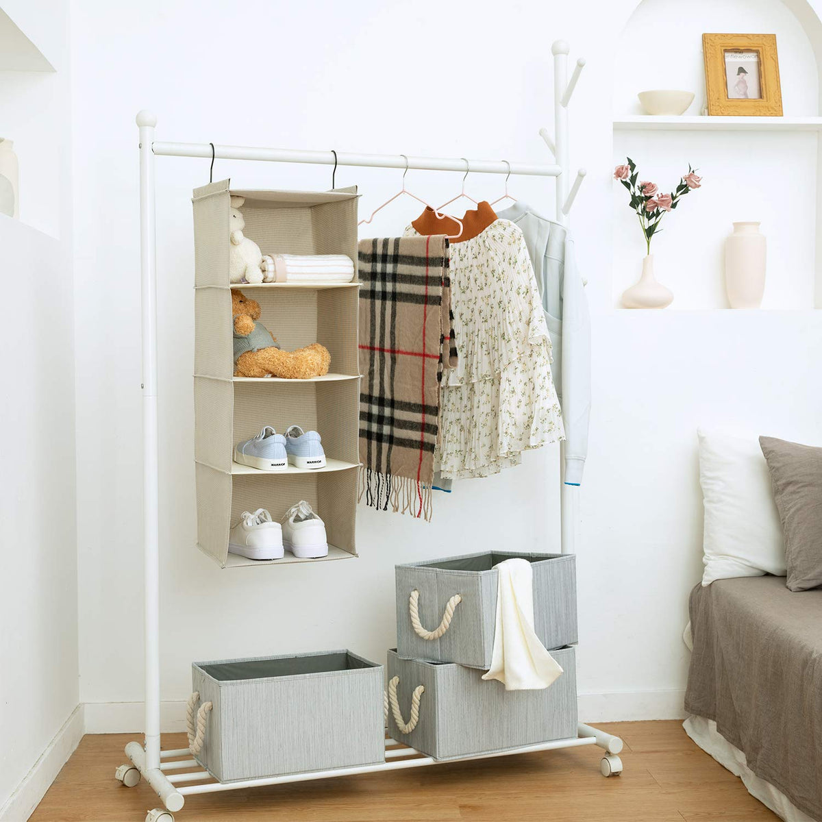 BrilliantJo Hanging Closet Organizer for Clothes Sweaters Advanced cloth 4 shelves Hanging Wardrobe Storage Shelves