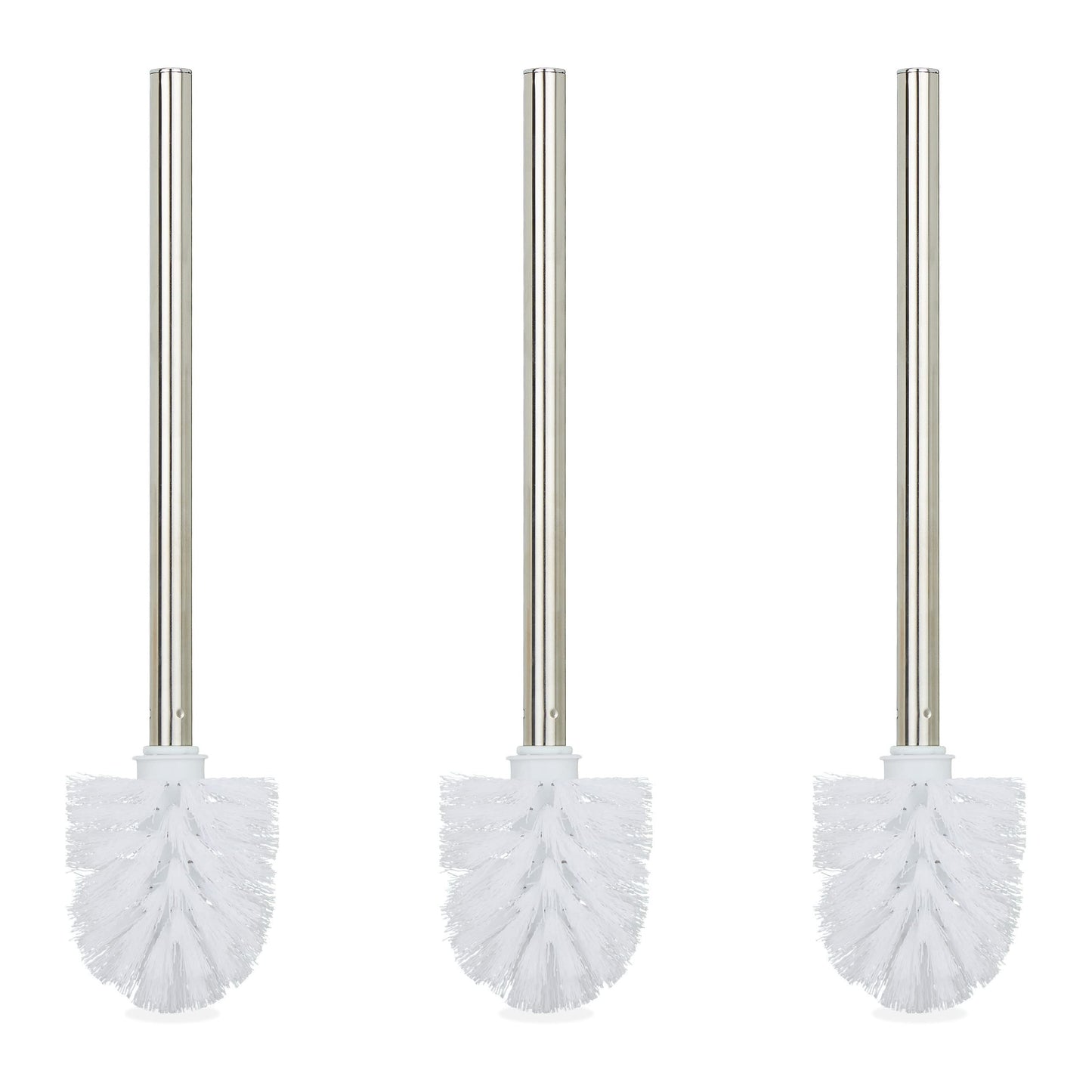 Relaxdays Toilet Brushes, Set of 3, Replacement, Removable Head, Stainless Steel Handle, H x diam. 35 x 8 cm, White