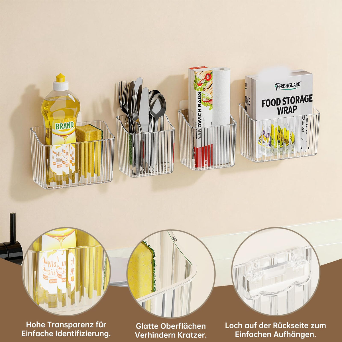 PAVSTINE 4Pcs Cabinet Door Storage Box Self-adhesive No Residue Transparent
