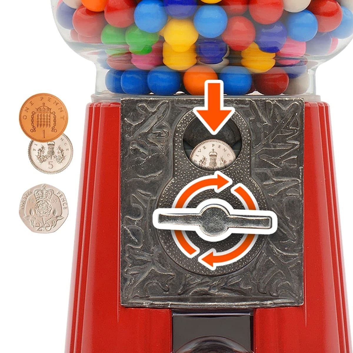 CKB LTD Large Gumball Machine Retro Sweet Dispenser Storage Piggy Bank Money Box Coin Operated Saver H28cm Red (Large Size 28 x 15.3 x 16.5cm)