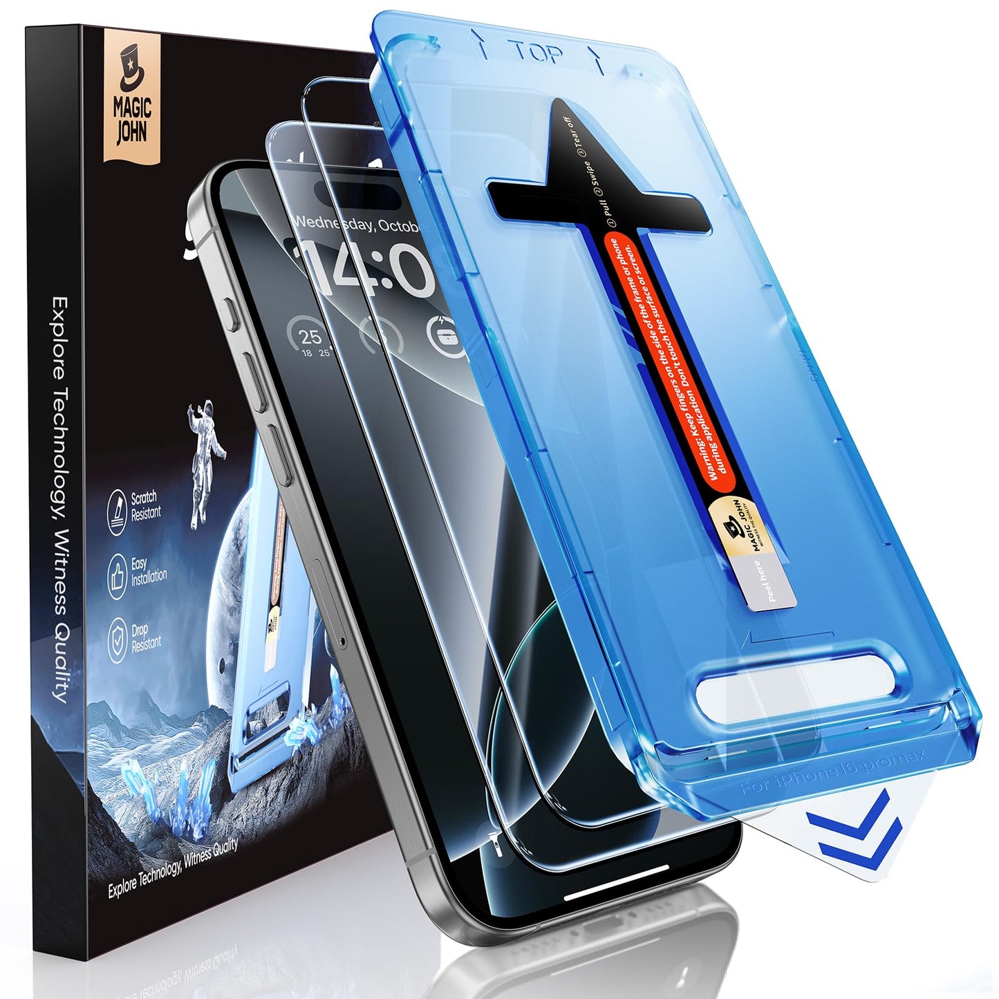 MAGIC JOHN 2 Pack for iPhone 16 Pro Max Tempered Glass Screen Protector 6.9 inch, Auto Dust-Elimination Installation, Bubble Free, Dynamic Island