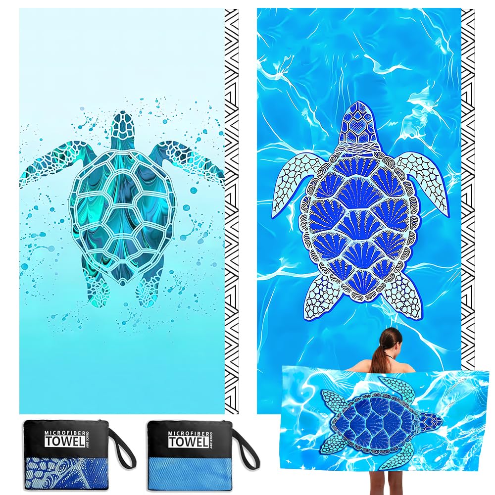 Jonuin 2 Pack Microfibre Beach Towels for Adults, 180 × 90 cm Extra Large Microfibre Beach Towel with Double Side Print, Quick Dry Towel