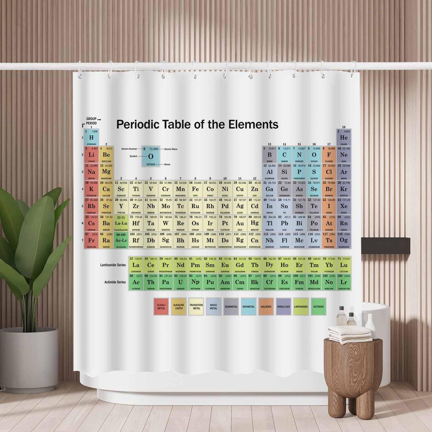 Woutay Shower Curtain Water Repellant Fabric Chemical Element Table,Mould Proof Resistant,Polyester,with 12 Plastic Hooks