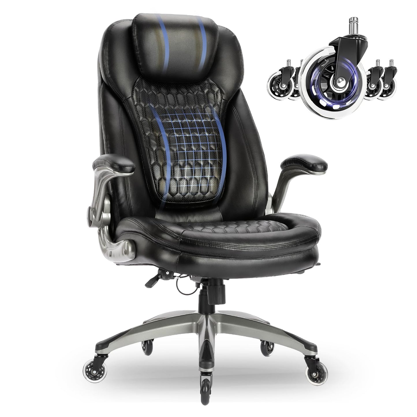 COLAMY High Back Office Chair-Executive Computer Office Chair with Flip-up Arms Adjustable Height SwivelChair