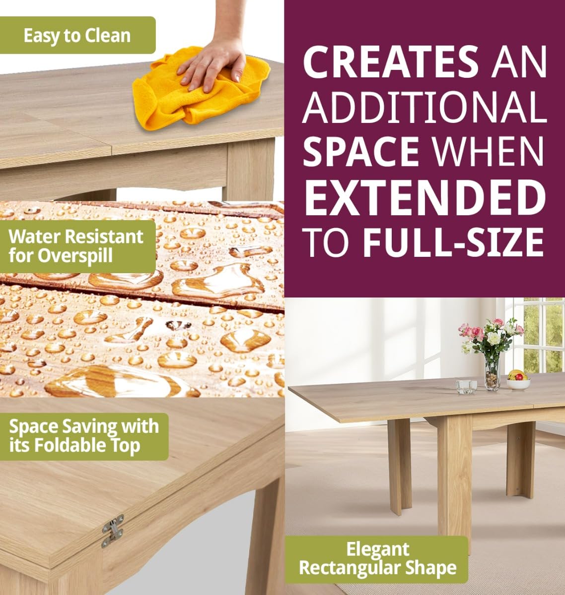 Hallowood Furniture Newquay Oak Effect Extending Flip Top Table, 80-160cm