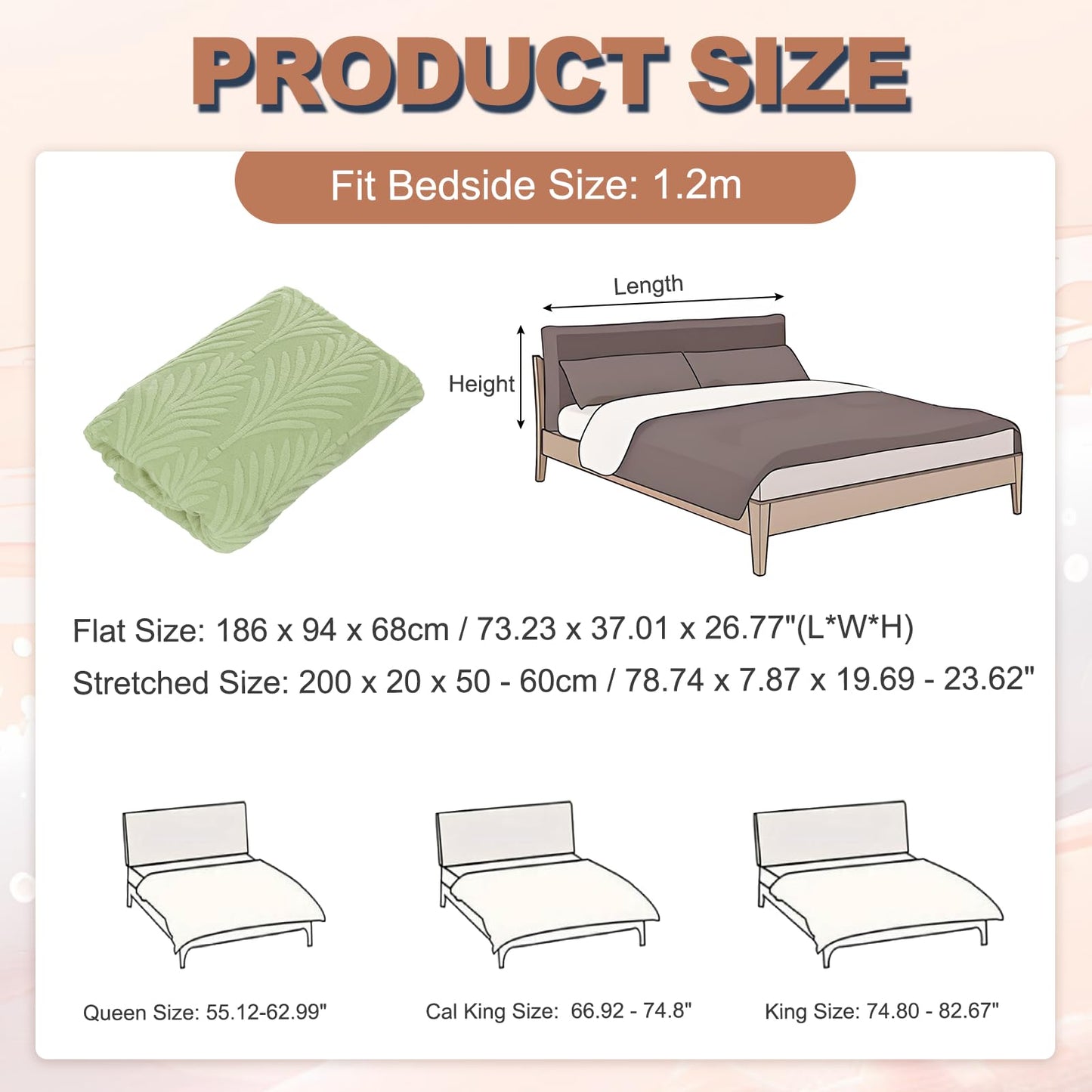 sourcing map Bed Headboard Slipcover, 200cm Jacquard Fabric Stretch Protector Covers, Dustproof Cover for King Size Headboard Bedroom Decor, Green