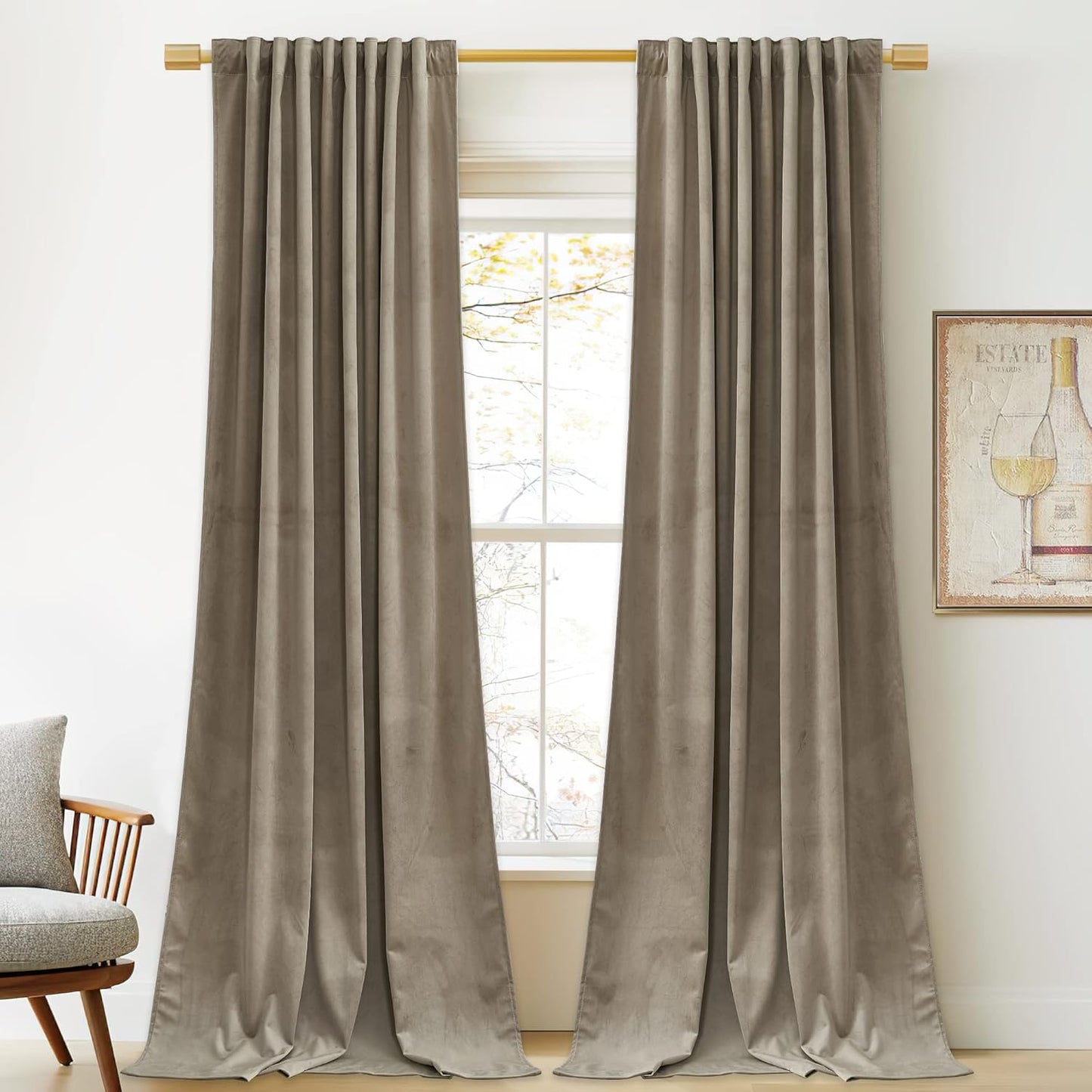 StangH Camel Beige Velvet Curtains  W52 x L120", 2 Panels, New but no original packaging