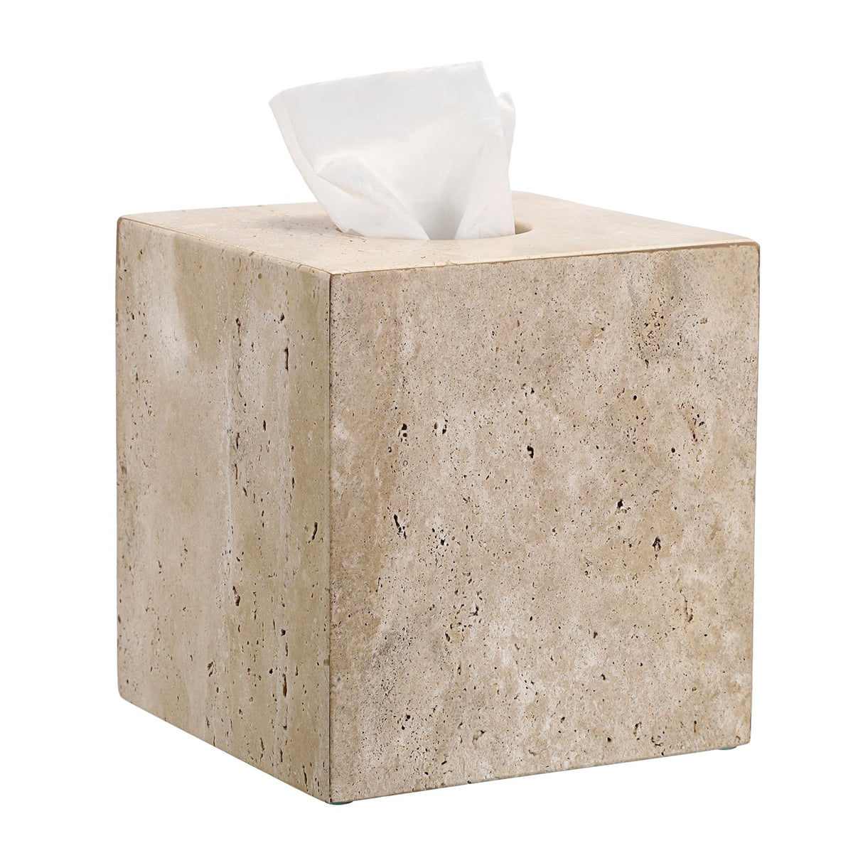TOLIDA Square Travertine Tissue Box Cover - Cube Tissue Box Holder, Tabletop Tissue paper cover dispenser, Beige Tissue Holder Organizer for Home
