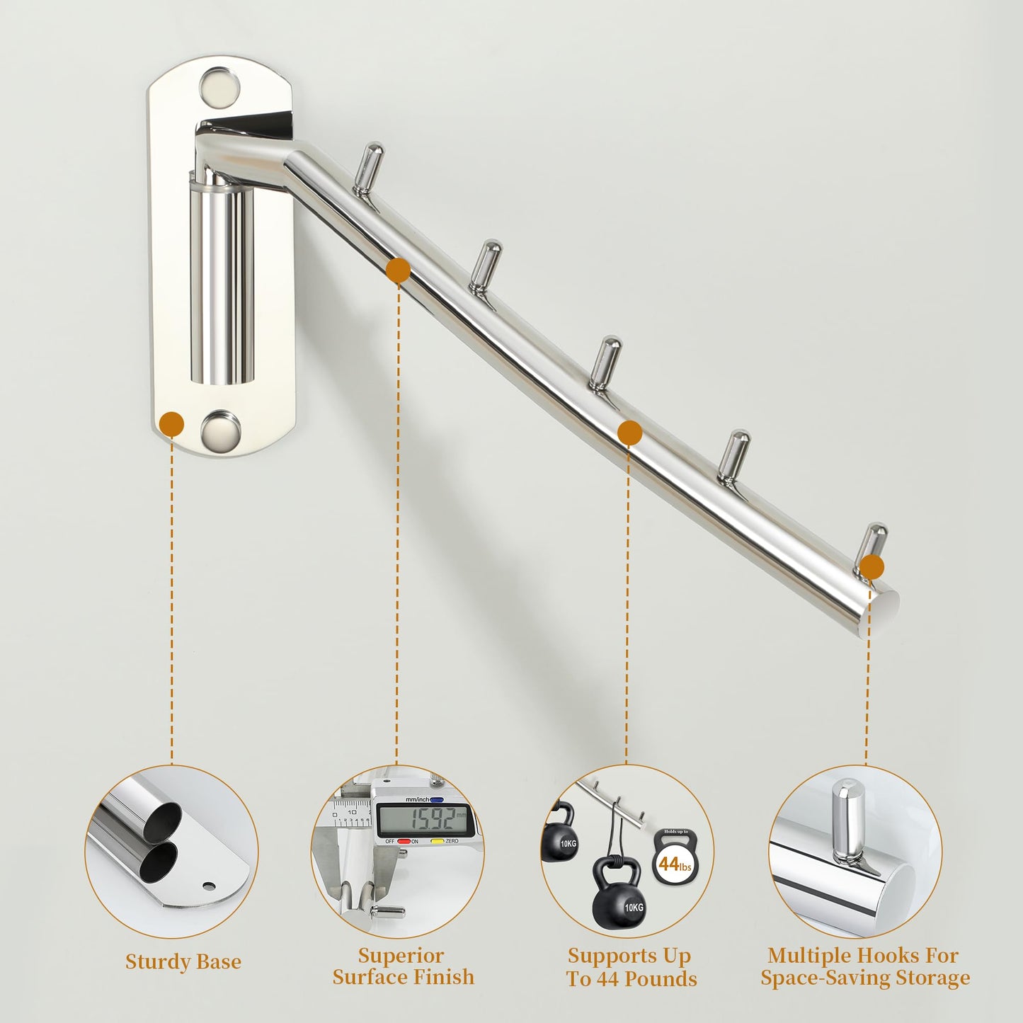 Mooche 2Pcs Wall Mounted Coat Rack Chrome, Swivel Clothes Rail, 27CM