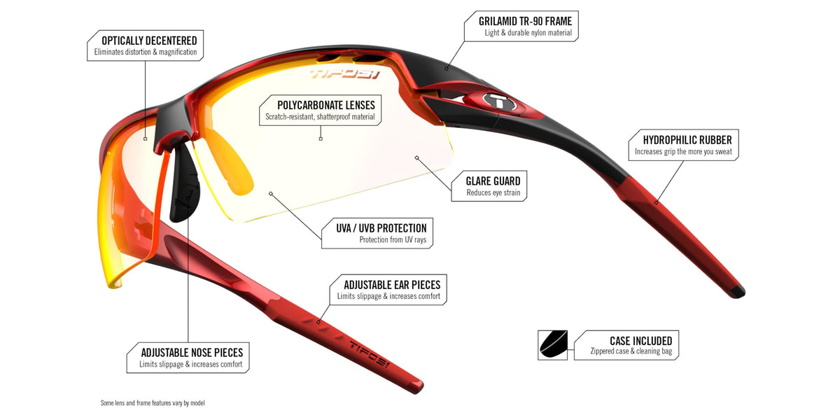 TIFOSI Crit Crystal Black Fototec Light Night Lens Sunglasses: Fototec photochromic lens, lightweight, UV protection, adjustable ear and nose pieces,