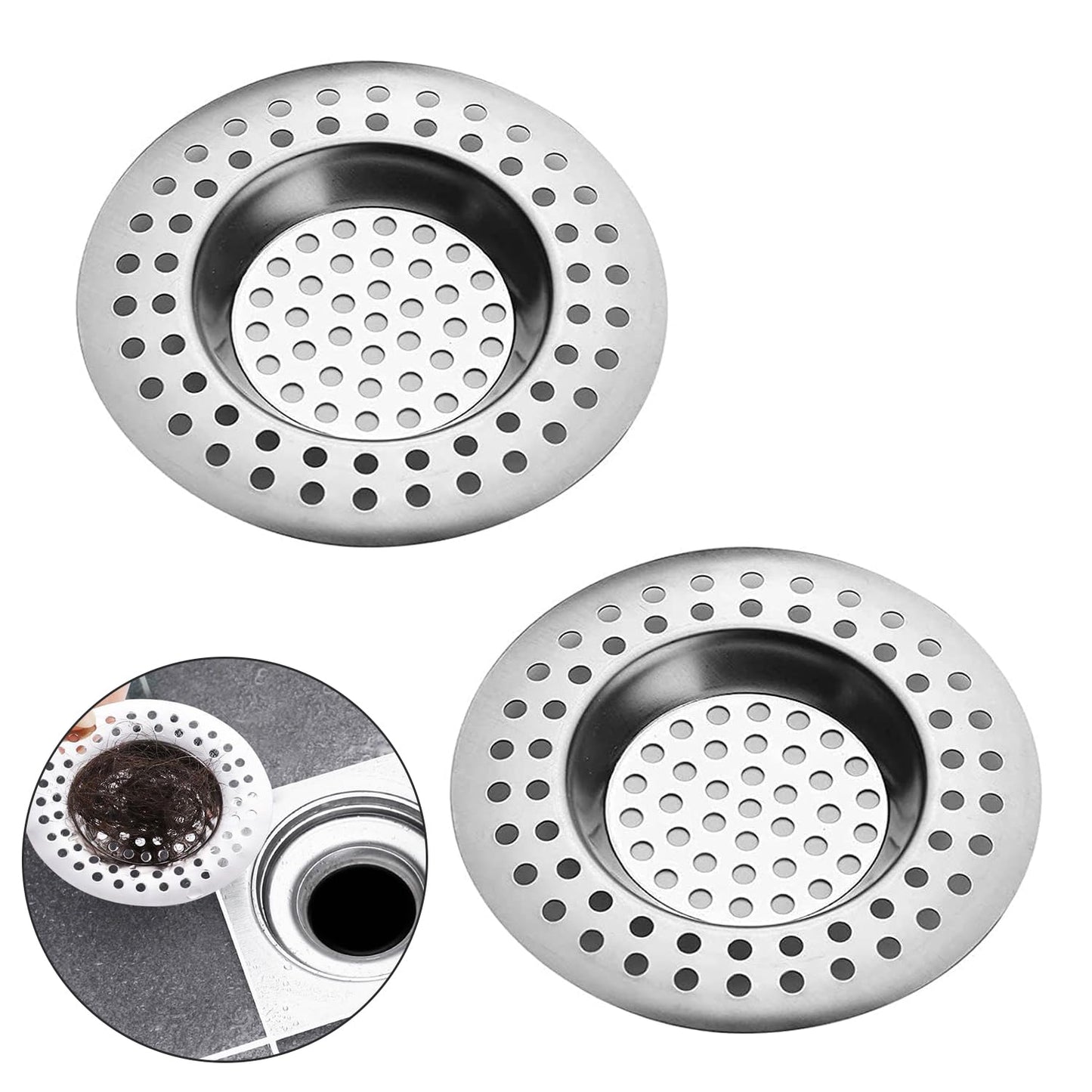 Sink Strainer Plug Stainless Steel Hole Drain Cover, Bath Plug/Shower Drain Protector Hair Catcher Sink Stopper Filter for Bathroom, Kitchen