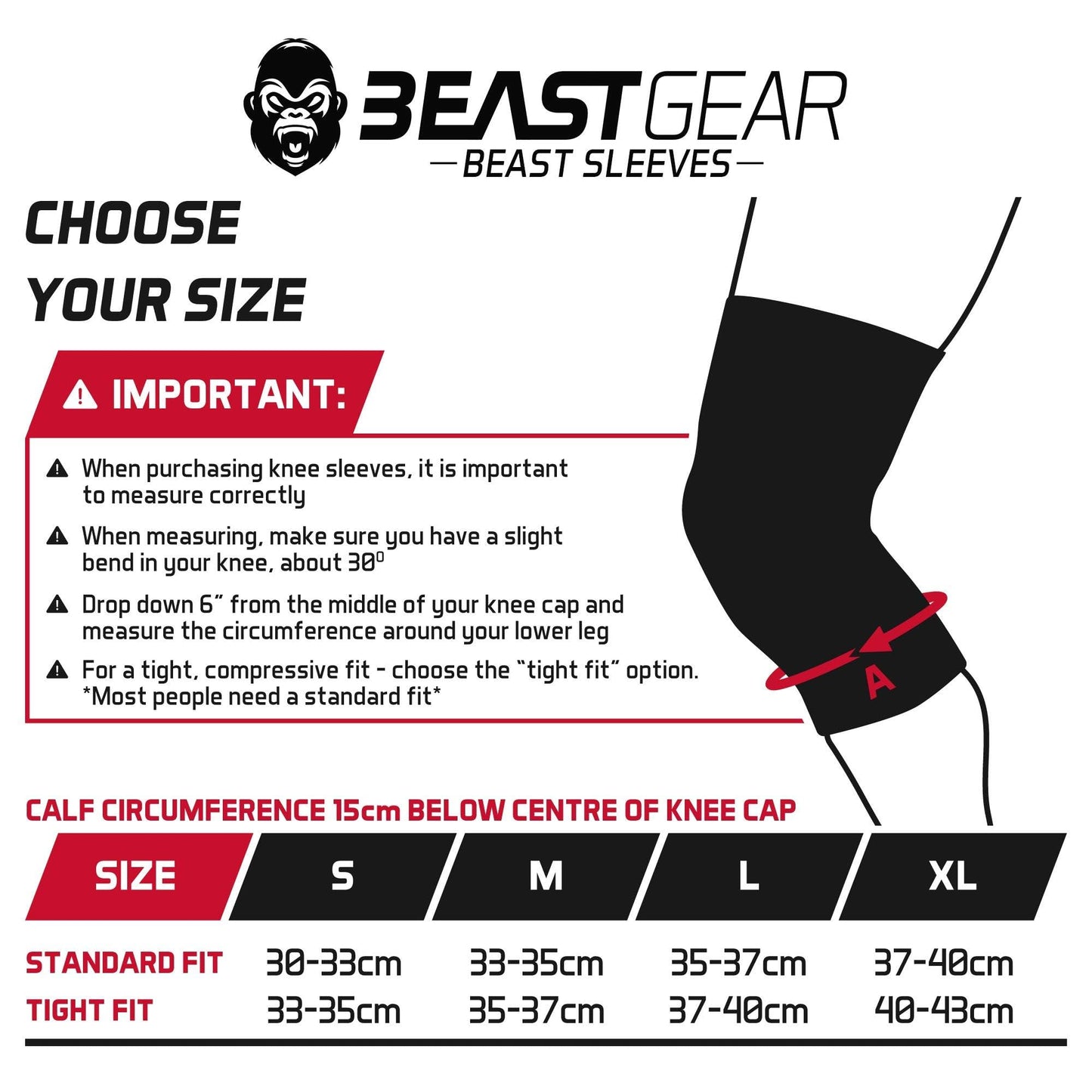 Beast Gear Premium 5mm Neoprene Compression Knee Sleeves for Support and Protection. Weightlifting, Crossfit, Powerlifting, Squats, Running (M)