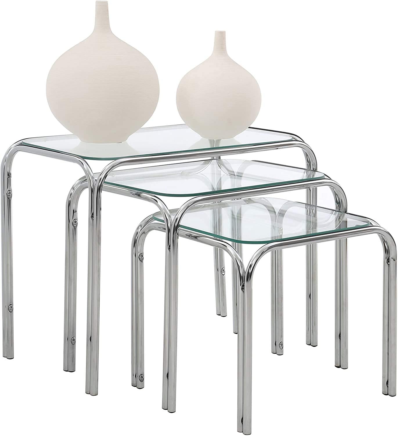 ASPECT Lisbon SETOF 3 Nesting Side END Tables, Chrome, L 46x30x39, M 36.5x30x34, S 31.5x30x29(H) cm, B012HJM8NI