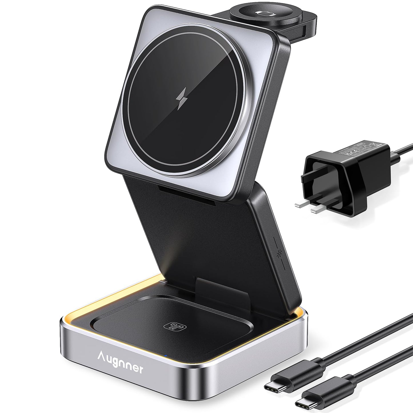 ?2026 Upgraded?Magnetic Wireless Charger 3 in 1, Travel Foldable Wireless Charging Station with Night Light for Apple MagSafe Charger, Nightstand Fast