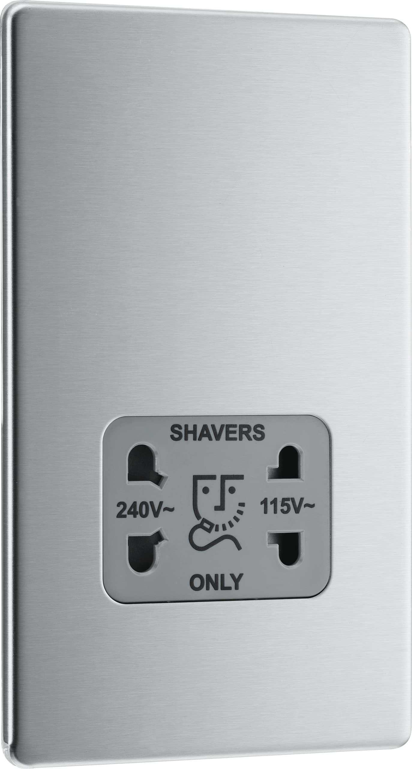 BG Electrical Dual Voltage Shaver Plug Socket, Electric Toothbrush Charger Socket for Bathrooms, Screwless Front Plate, Premium Flatplate, 2-Pin,