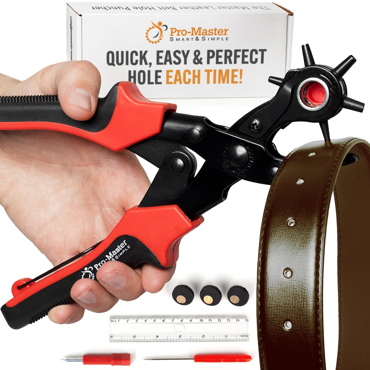 Professional Heavy Duty Belt Hole Puncher for Leather, Multi-Size Rotary Leather Hole Punch Tool Set with Ergonomic Handles for Easy, Precise Belt