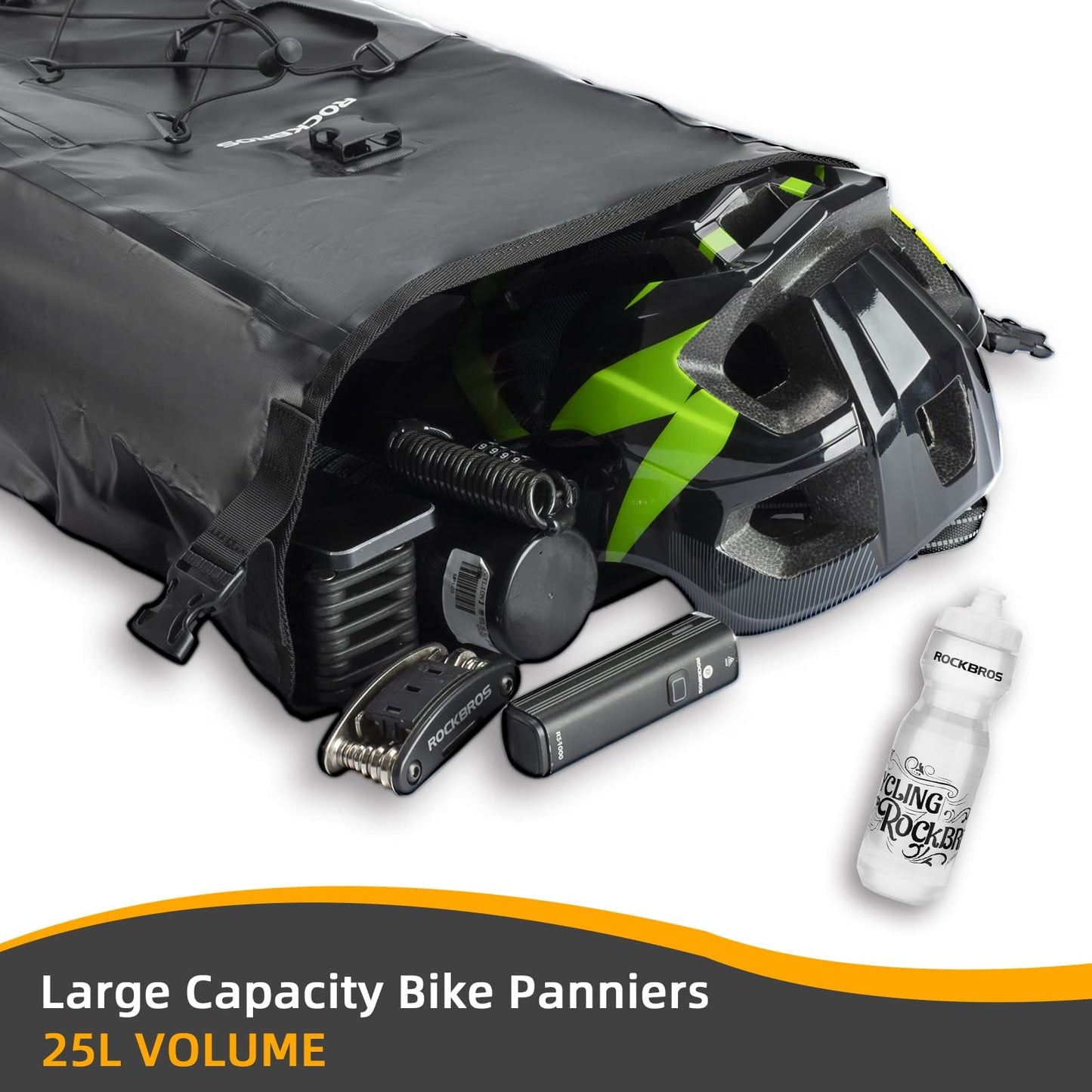 ROCKBROS Bike Pannier Bag 25L-32L 100% Waterproof Rear Rack Bike Bag Bicycle Bag for Rear Carrier Bike Handbag for Cycling Touring Travelling