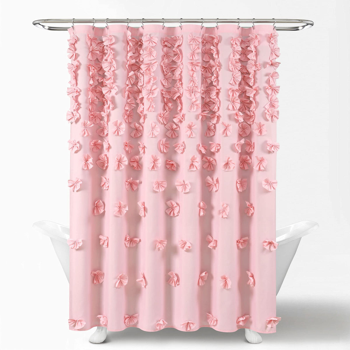 Lush Decor Riley Shower Curtain, 72" W x 72" L, Pink - Luxury Shower Curtain With Bows - Charming Texture