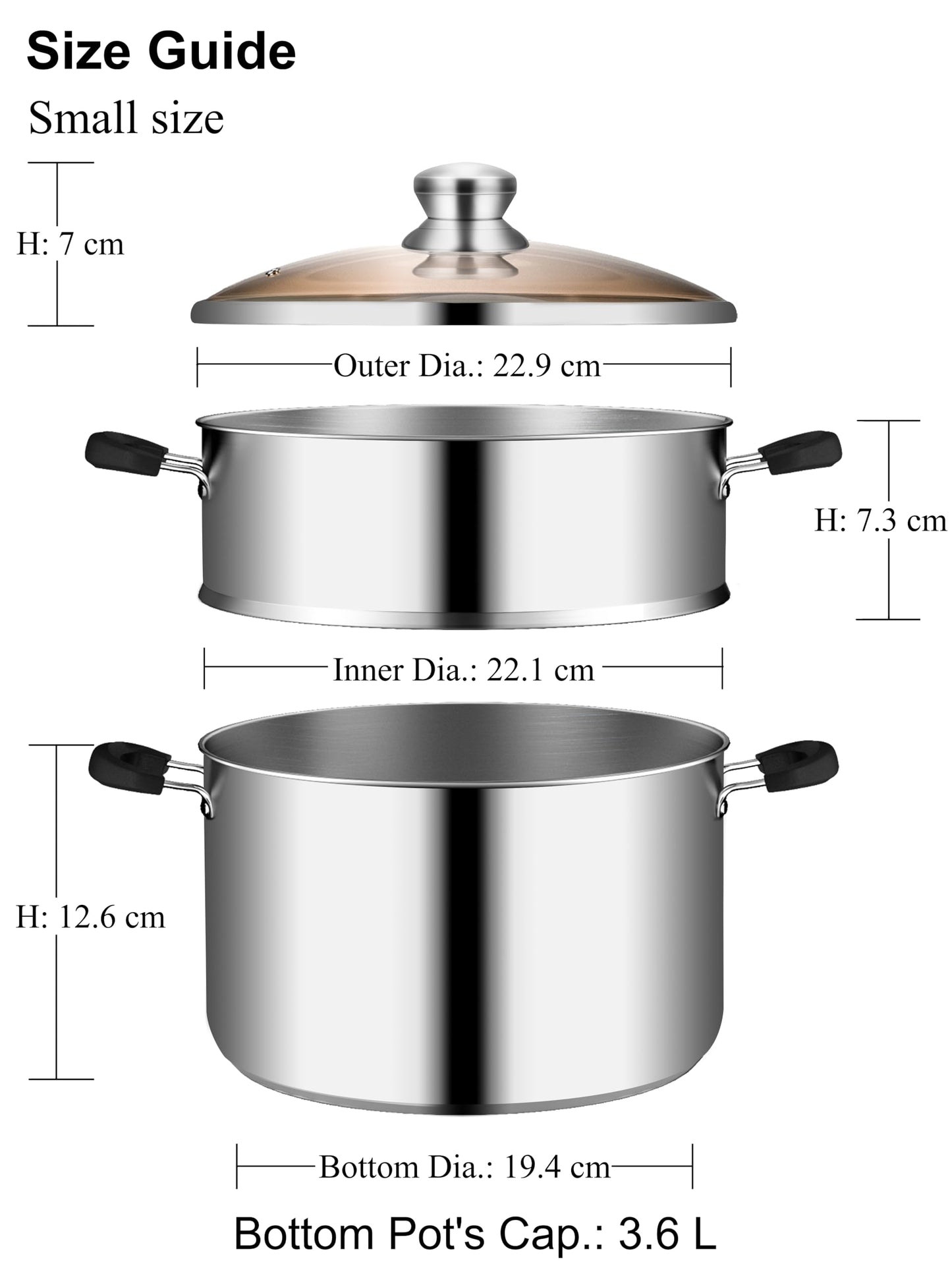 VENTION Steamer Cooking 22cm, Food Steamer Stainless Steel, Induction Steamer Saucepan, 3.6 l