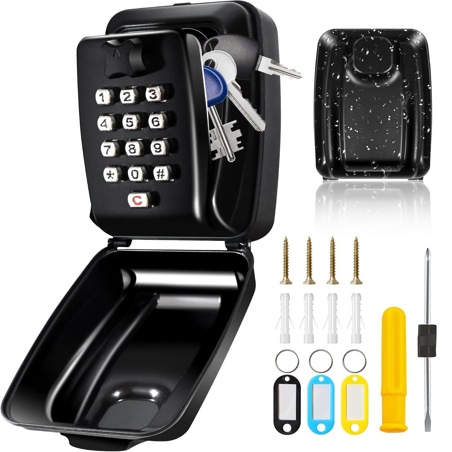 Laihur Key Safe Wall Mounted Police Approved Outdoor, Key Lock Box for 12 Digit with Code, Combination Keysafe Waterproof Sparekeys Lockbox for Home