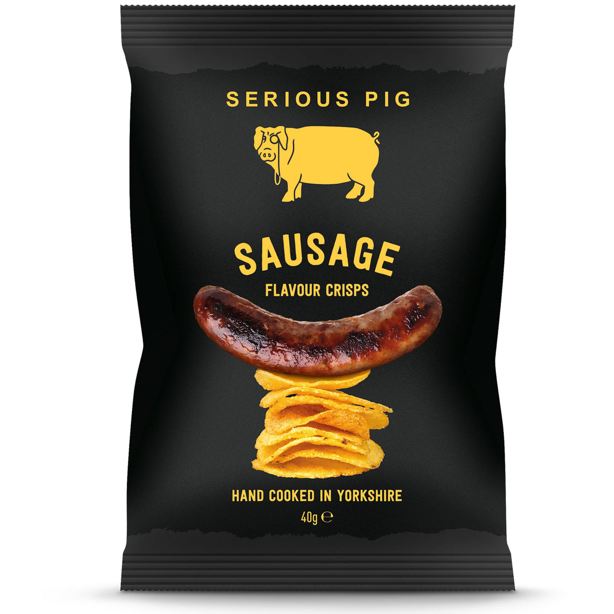 Serious Pig Sausage Flavour Hand Cooked Crisps Yorkshire Potatoes Natural Seasoning (12 x 40g)
