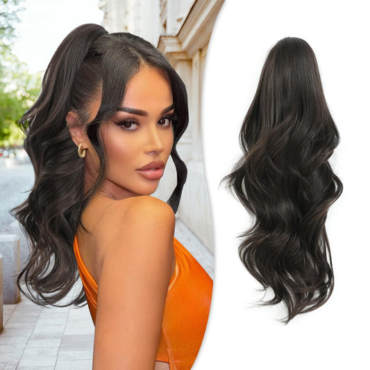 Fine Plus Ponytail Extension, 20inch Long Synthetic Claw Clip Ponytail Hair Extensions Curly Natural Layered Pony Tails for Women Instant Volume in