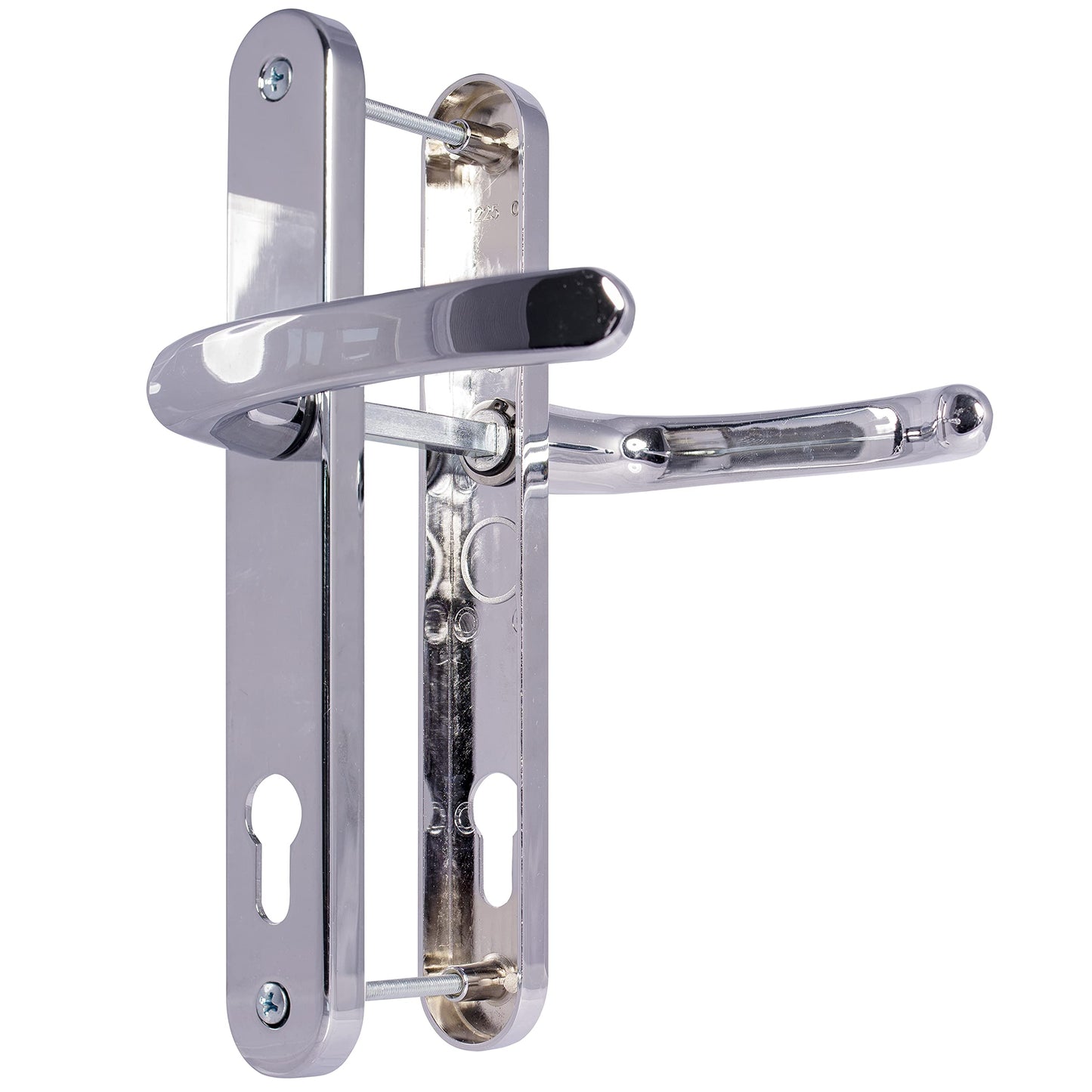 UPVC Door Handles - Polished Chrome - Lever/Lever - 92mm PZ (Centres) - 210mm Screw to Screw - Backplate 242mm X 34mm - UPVC Door Handle - External