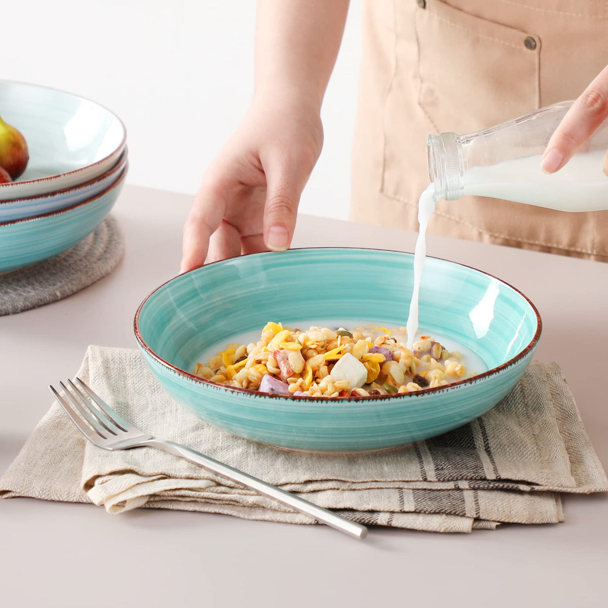 vancasso Bonita Pasta Bowls 38 oz, Large Ceramic Salad Bowls, Pasta Bowl Set of 6, Microwave & Dishwasher Safe Soup Bowls, Serving Bowls, Cool Colors