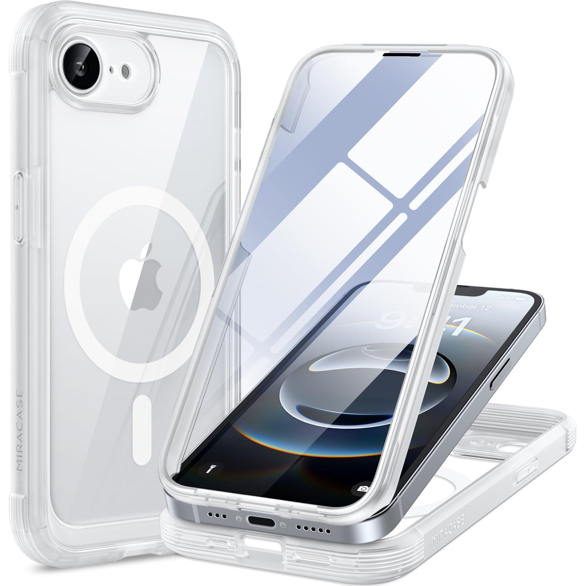 Miracase Magnetic Case for iPhone 16e Case 6.1-Inch 2025, [Built-in 9H Tempered Glass Screen Protector] Full Body Bumper Shockproof with Clear Back