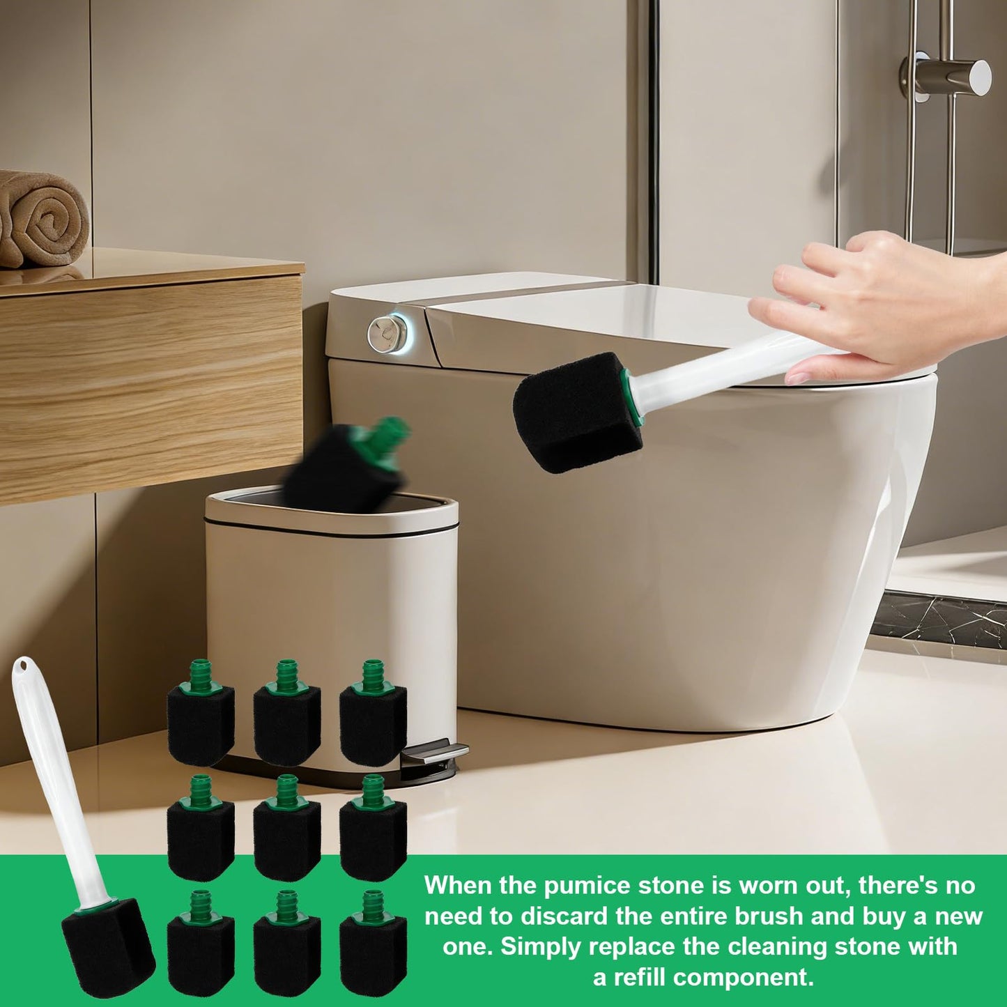 10 Pcs Pumice Stone for Toilet, Toilet Pumice Cleaning Stone with Short Handle, Nature Pumice Sticks for Clean Toilets, Pool, Bathroom(Black)