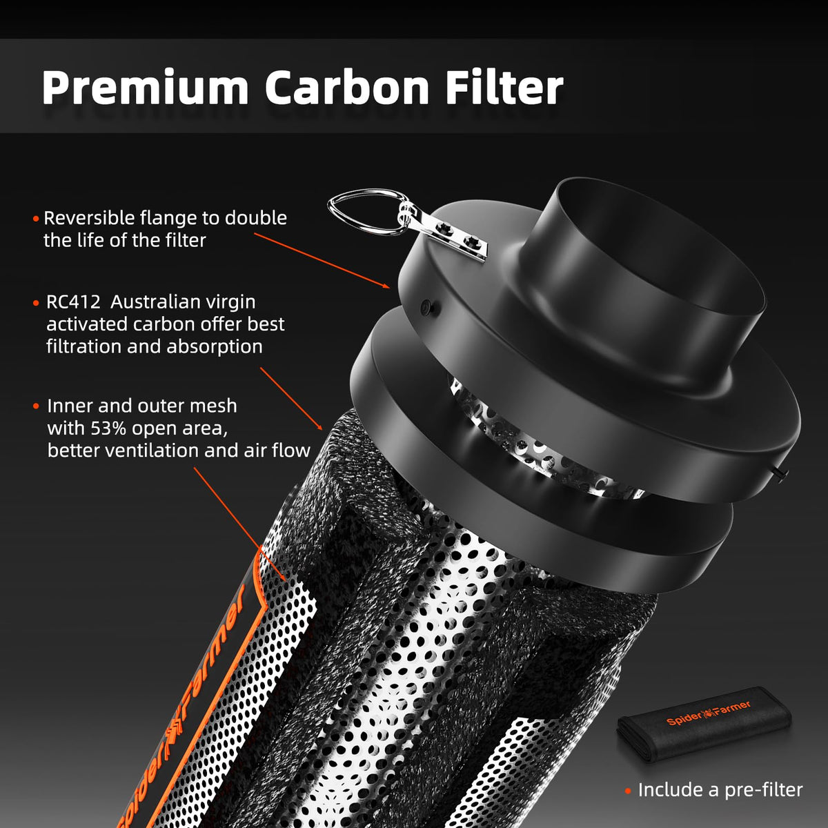 SPIDER FARMER 6 Inch Carbon Filter for Grow Tent, Air Carbon Filter with Premium Australia Virgin Charcoal for Grow Tent Fan, Grow Tents, Air