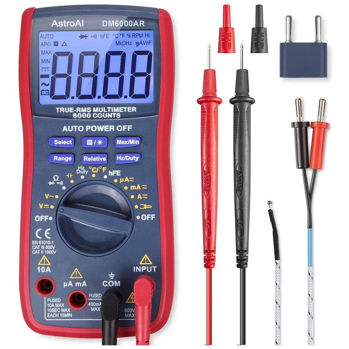 AstroAI Digital Multimeter, TRMS 6000 Counts Multimeters Manual and Auto Ranging; Measures Voltage, Current, Resistance, Continuity, Capacitance,